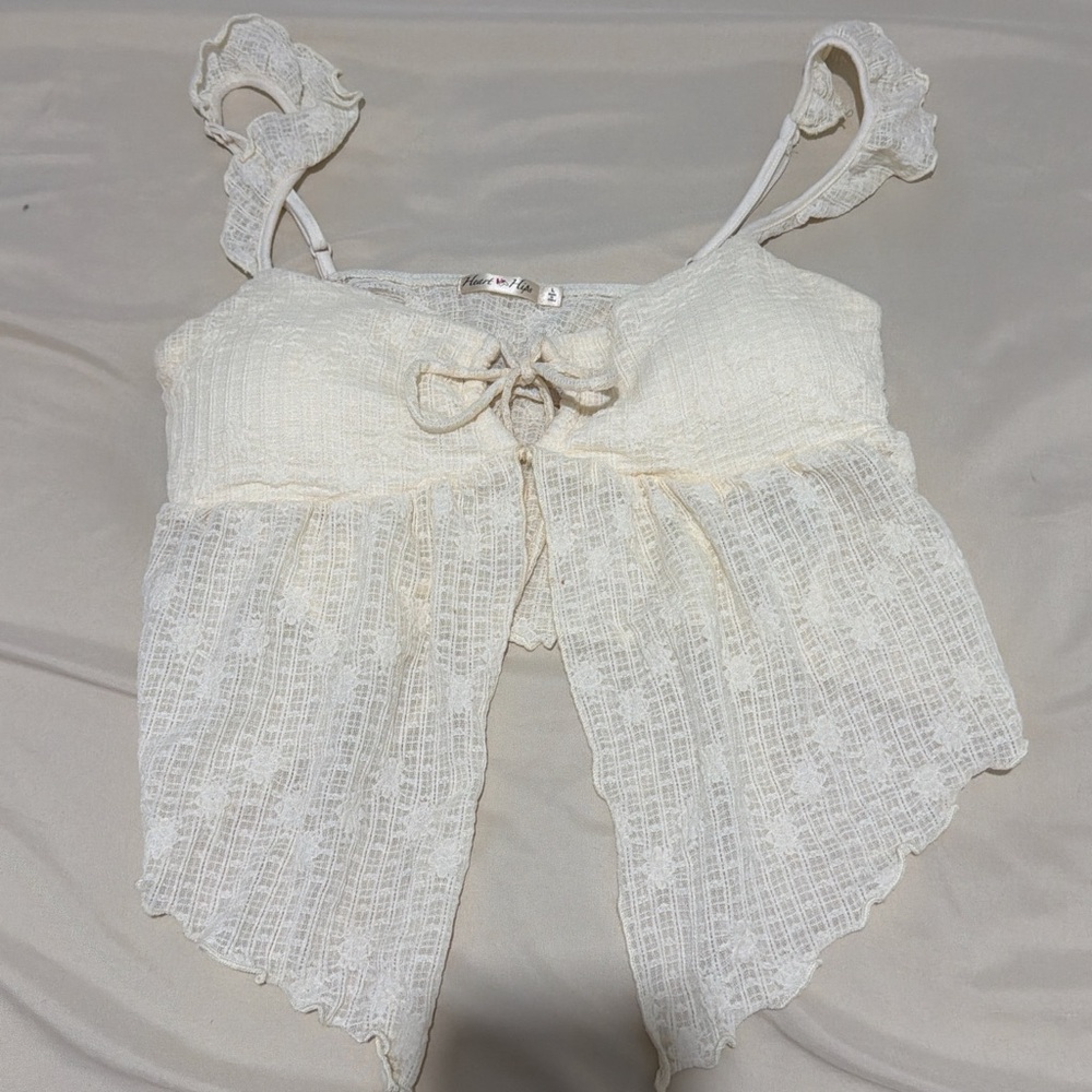 Ivory Lace Tie-Front Crop Tank